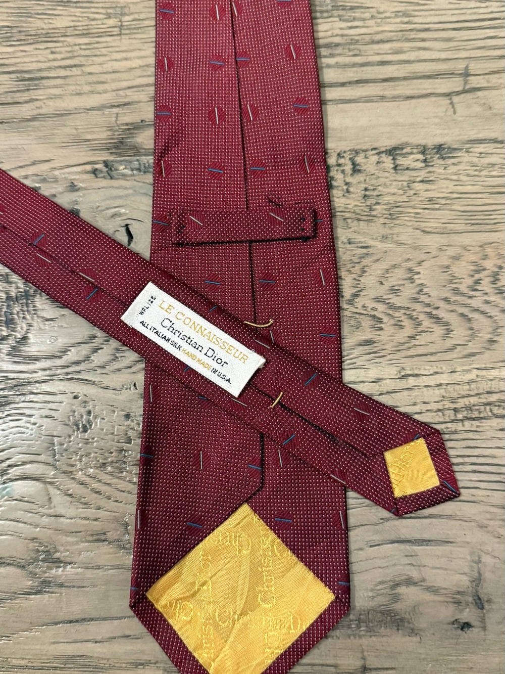 Dior Men’s Burgundy Silk Tie with Subtle Blue Stitch Accents